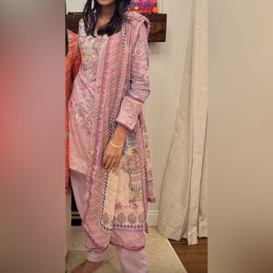 Floral Pink and Purple Shalwar Kameez